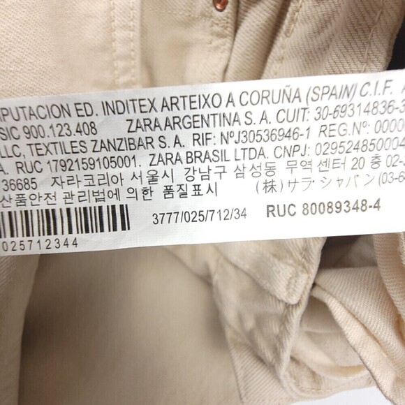 ZARA 90s Mom High Rise Tapered Ankle Cropped Jeans Womens 2 Beige Cream Denim - Picture 9 of 9